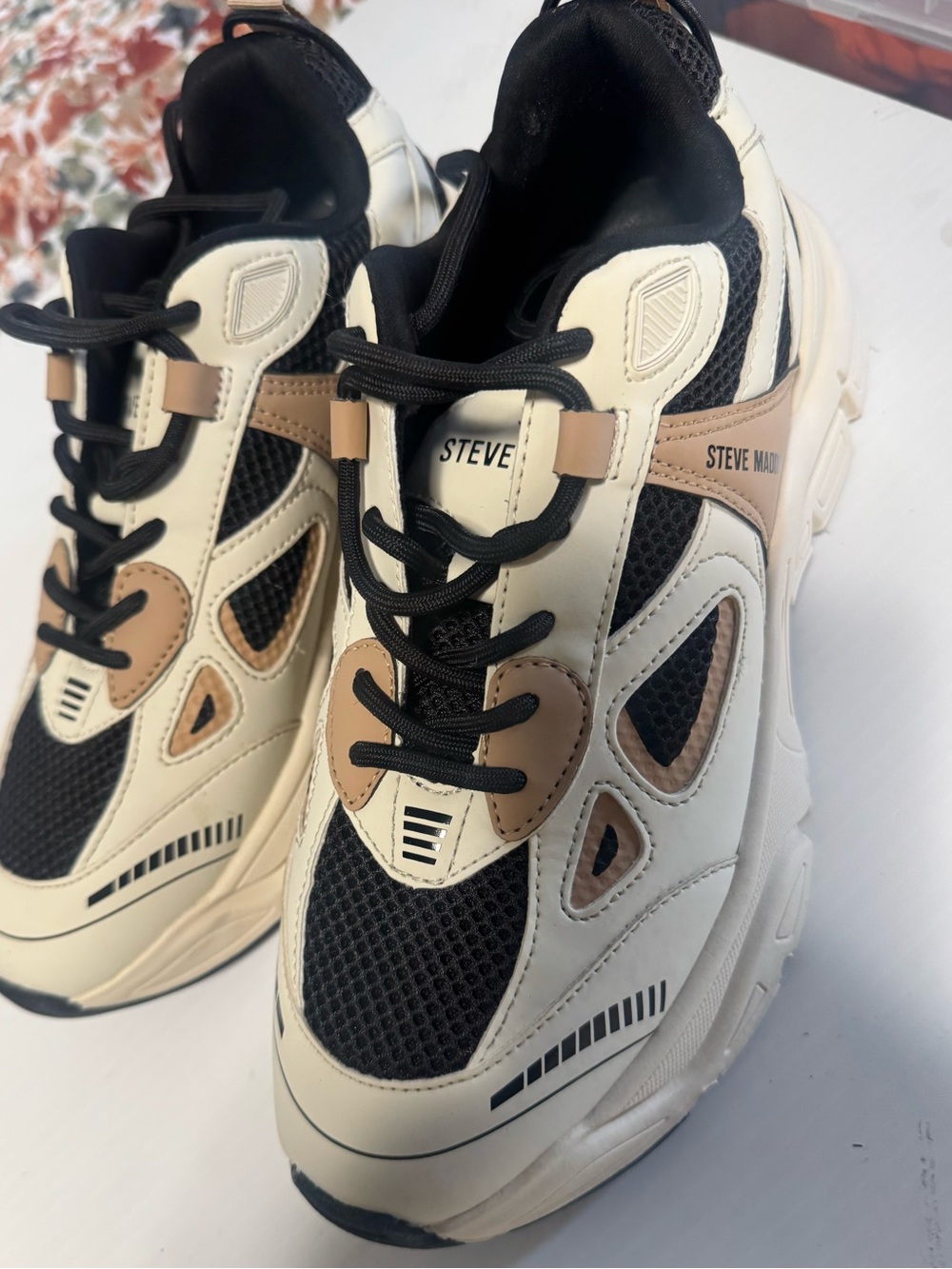 Steve Madden Women’s Black, Cream & Tan Chunky Sneakers